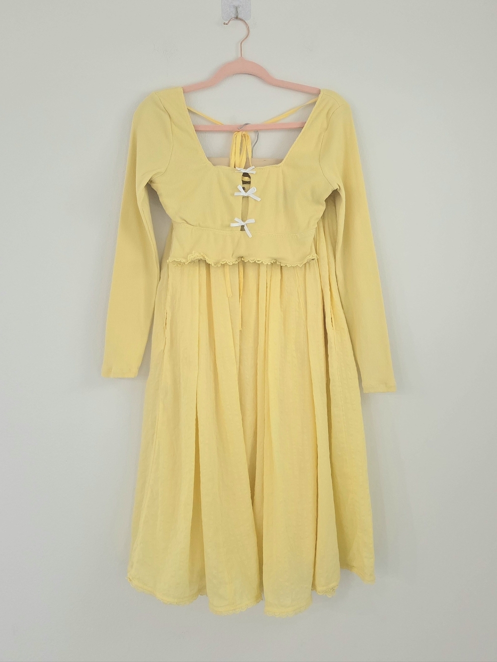Free People Yellow Long Sleeve Peplum Midi Skirt Dress